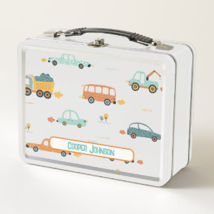 Lunch Box Joli nom de voiture personnalisé bleu pastel et or