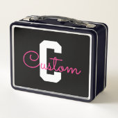 Lunch Box Joli nom et monogramme | Noir Blanc et Rose (Dos)