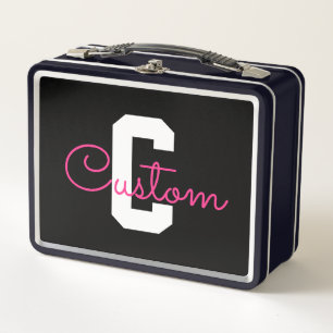 Lunch Box Joli nom et monogramme Noir Blanc et Rose