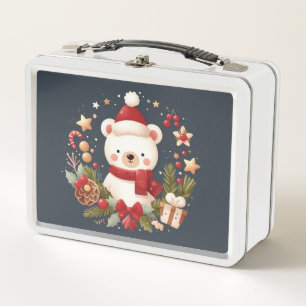 Lunch Box Joli ours de Noël/hiver dans une couronne