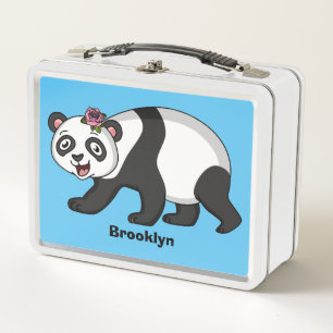 Lunch Box Joli panda heureux avec une fleur de dessin animé
