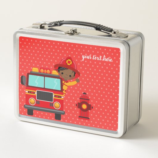 Lunch Box Joli pompier * Choisissez votre couleur arrière -  (Devant)