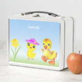 Lunch Box Joli poussin et caneton sur fond bleu clair (En situation)