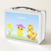 Lunch Box Joli poussin et caneton sur fond bleu clair (Dos)