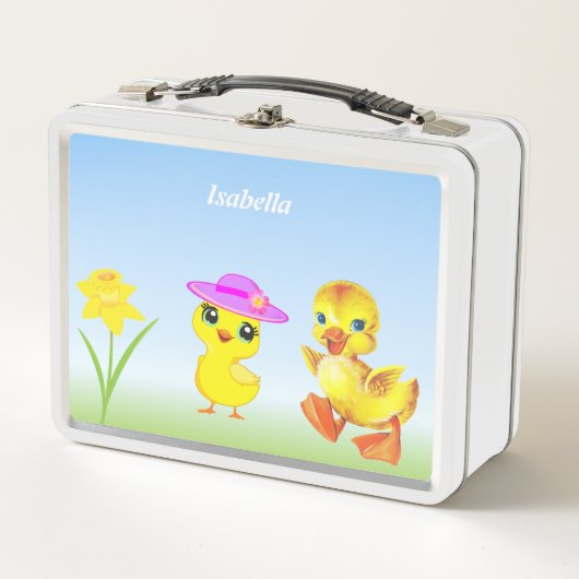 Lunch Box Joli poussin et caneton sur fond bleu clair (Devant)