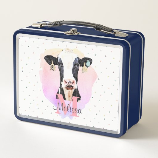 Lunch Box Jolie Monogramme Filles Nom Rose Cute Holstein Vac (Devant)