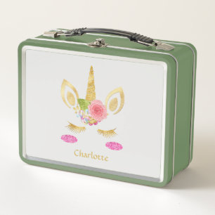 Lunch Box Jolie Unicorne Or Personnalisé Vert