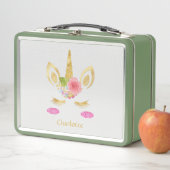 Lunch Box Jolie Unicorne Or Personnalisé Vert (En situation)