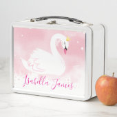 Lunch Box JOLIMENT élégant cygne peint aquarelle rose (En situation)