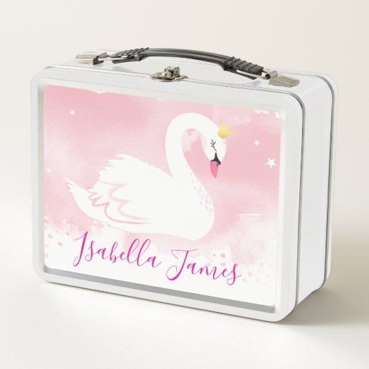 Lunch Box JOLIMENT élégant cygne peint aquarelle rose (Devant)