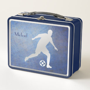 Lunch Box Joueur de soccer en argent bleu