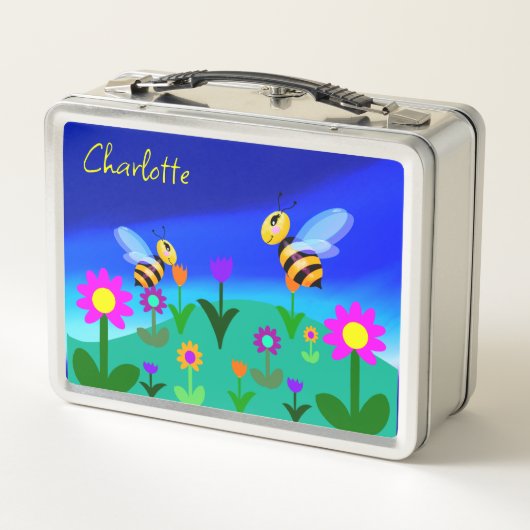 Lunch Box Joyeuses abeilles dans un champ de fleurs (Dos)