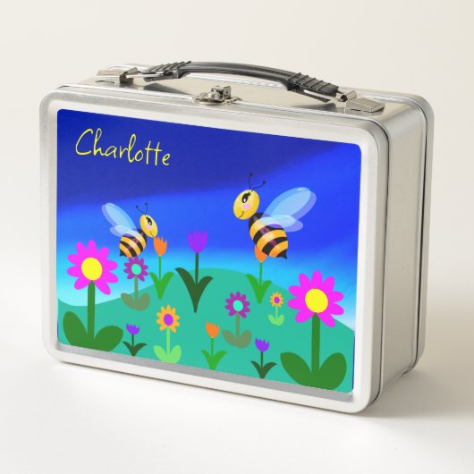 Lunch Box Joyeuses abeilles dans un champ de fleurs (Devant)