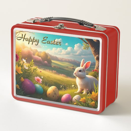 Lunch Box Joyeuses Pâques dans un paysage printanier (Devant)