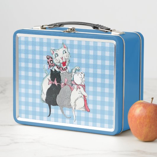 Lunch Box Joyeux Chat Mère Blanche Trois Chatons Plaid (En situation)