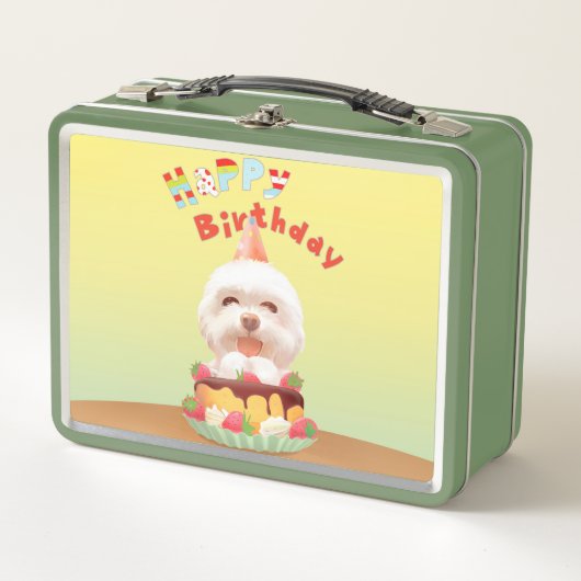 Lunch Box Joyeux chien d'anniversaire avec gâteau (Devant)