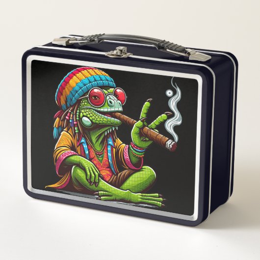 Lunch Box Joyeux Hippy Iguana Fumer Cigar Art (Devant)