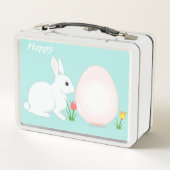 Lunch Box Joyeux lapin, oeuf et fleurs sur bleu clair (Dos)
