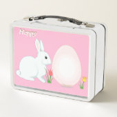 Lunch Box Joyeux lapin, oeuf et fleurs sur rose (Dos)