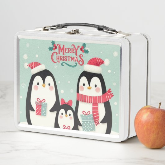 Lunch Box Joyeux manchots enneigés de Noël (En situation)