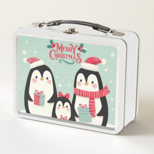 Lunch Box Joyeux manchots enneigés de Noël (Devant)