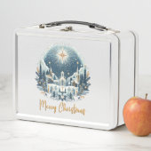 Lunch Box Joyeux Noël bleu et or (En situation)