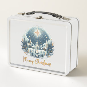 Lunch Box Joyeux Noël bleu et or