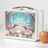 Lunch Box Joyeux Noël/père Noël/neige elfes (En situation)