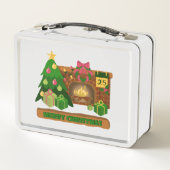 Lunch Box Joyeux Noël près de la cheminée bonfire xmas arbre (Dos)