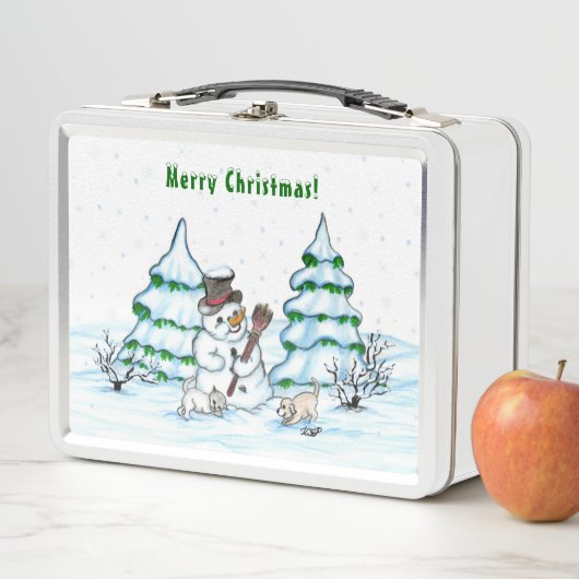 Lunch Box Joyeux Noël ! Snowman avec chat et chiot (En situation)