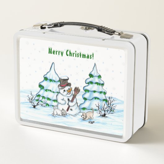 Lunch Box Joyeux Noël ! Snowman avec chat et chiot (Dos)