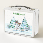 Lunch Box Joyeux Noël ! Snowman avec chat et chiot (Devant)