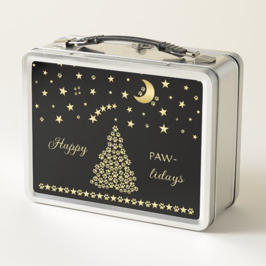 Lunch Box Joyeux Pawlidays, Or brillant Paw sapin de Noël (Dos)