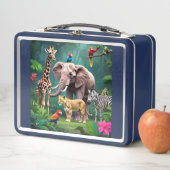 Lunch Box Jungle Animaux Thème Métal Boîte à lunch (En situation)