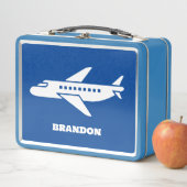 Lunch Box Kids Plane Boys Blue Custom Name (En situation)