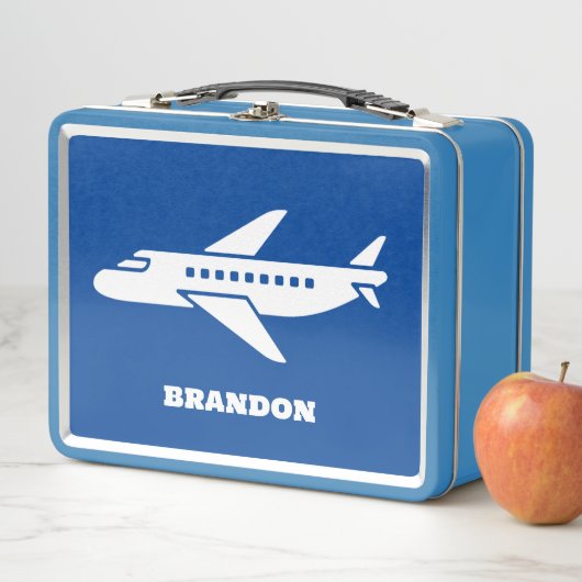 Lunch Box Kids Plane Boys Blue Custom Name (En situation)