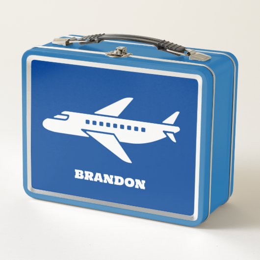 Lunch Box Kids Plane Boys Blue Custom Name (Devant)