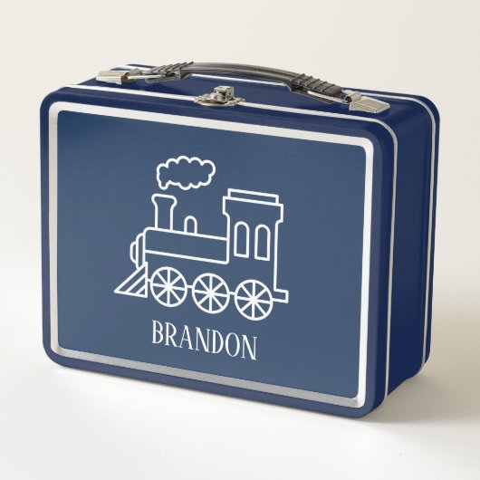 Lunch Box Kids Train Boys Blue Custom Name (Devant)