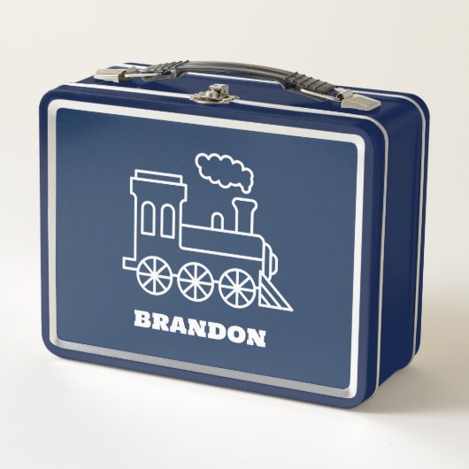Lunch Box Kids Train Boys Blue Custom Name (Devant)