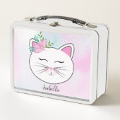 Lunch Box Kitty Avec Papillon Rose Personnalisé (Devant)