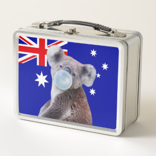 Lunch Box Koala Blown Blue Buble gum Australian Drapeau