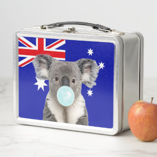 Lunch Box Koala soufflant un bubble gum bleu Drapeau Austral