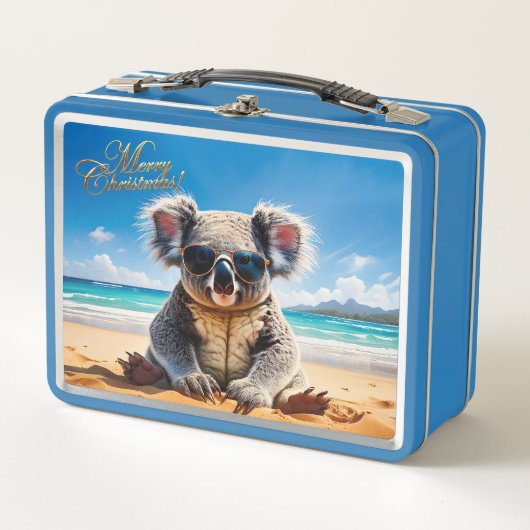 Lunch Box Koala sur une plage de sable Joyeux Noël (Devant)