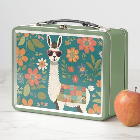 Lunch Box Lama cool En Lunettes De Soleil Patchwork Floral (En situation)