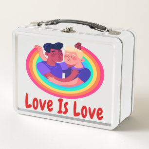 LUNCH BOX L'AMOUR EST L'AMOUR POLICE ROUGE DEUX HOMMES FOND
