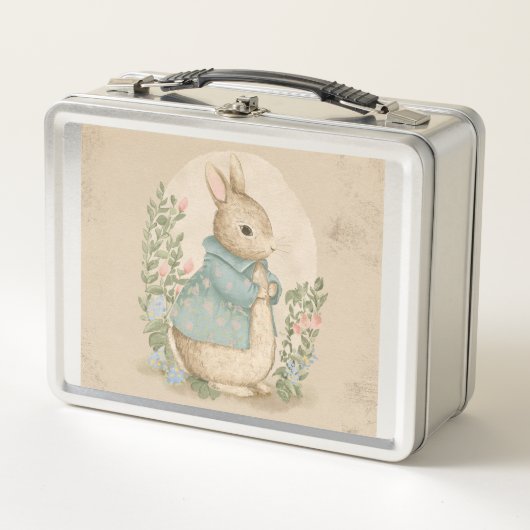Lunch Box lapin à pierre vintage avec fleurs (Devant)