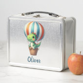 Lunch Box Le Dino Vert mignon prend l'avion dans un ballon à (En situation)