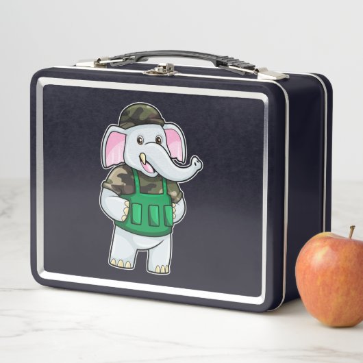 Lunch Box L'éléphant comme soldat avec uniforme et casque (En situation)
