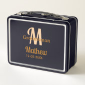 Lunch Box Lettre de nom de garçon d'honneur orange date masc (Dos)