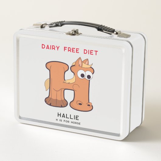 Lunch Box Lettre H Horse Ajouter Nom Allergies Retour À L'Éc (Devant)